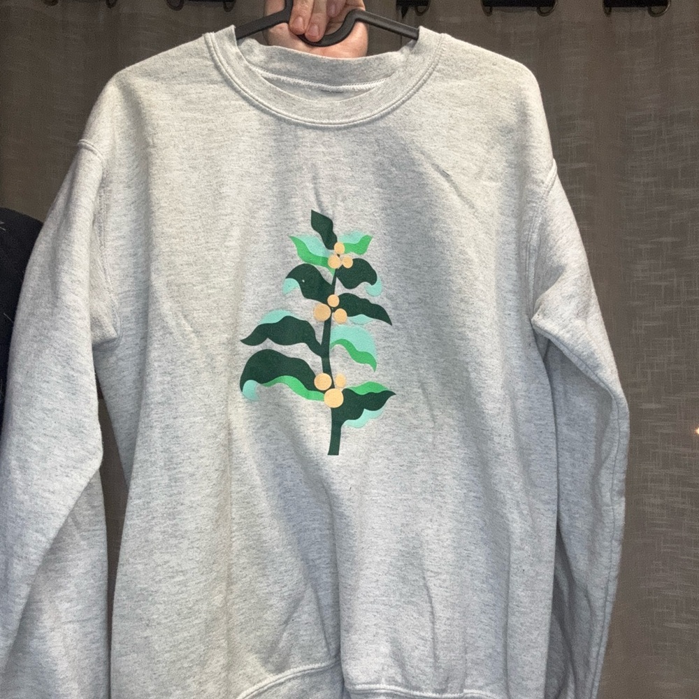 Starbucks Gray Crewneck Sweater with Green Coffee Plant Design
